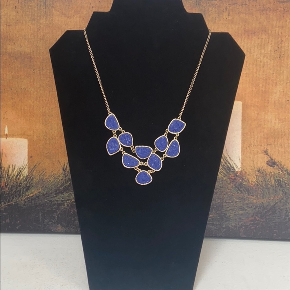 Anthropologie Style Faux Blue Drusy Necklace
